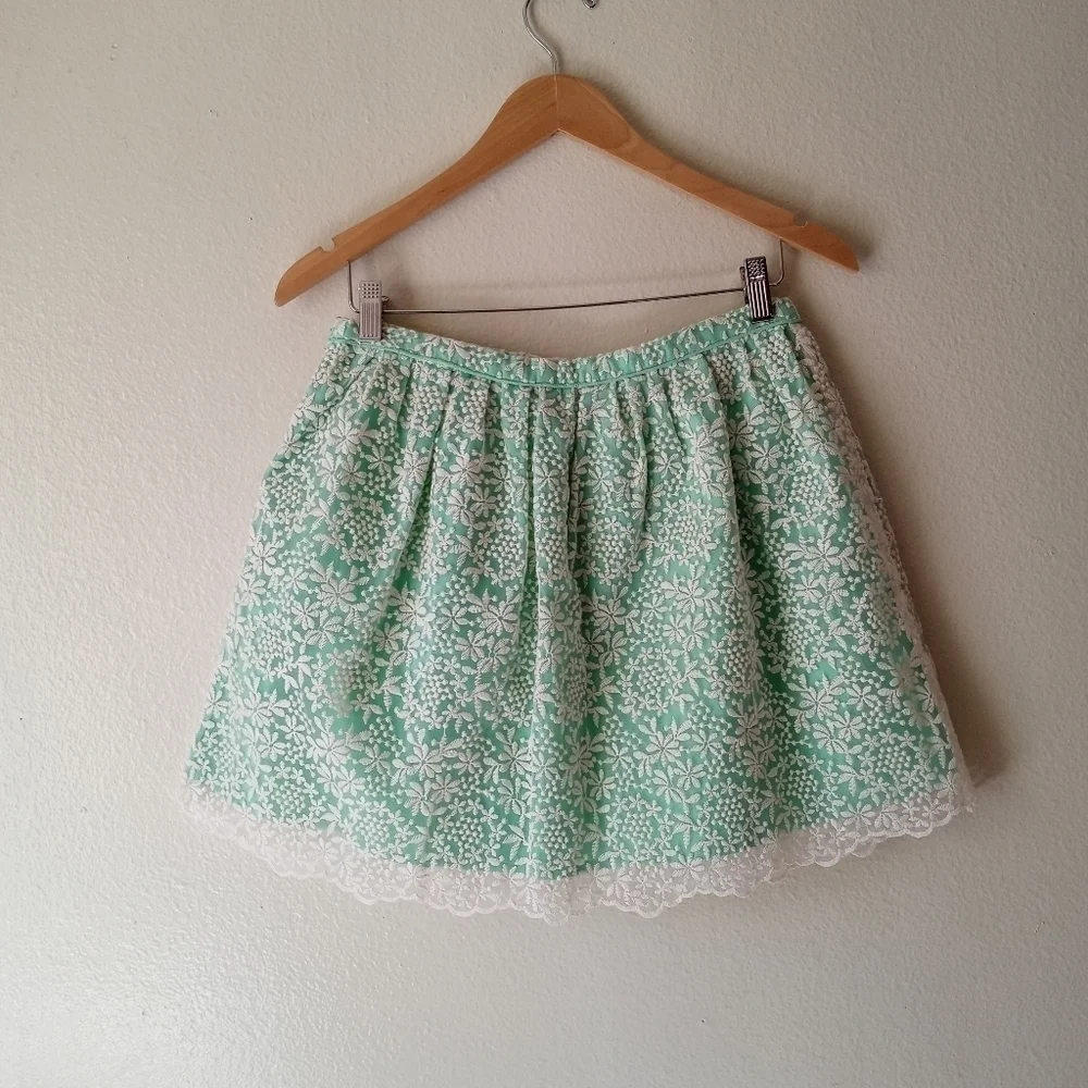 Zara Embroidered Mint Floral Print A-line Skirt  Size S.